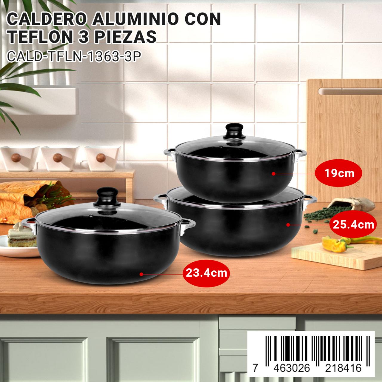 Caldero de teflon 3 pieza 19CM - 23.4CM - 25.4CM