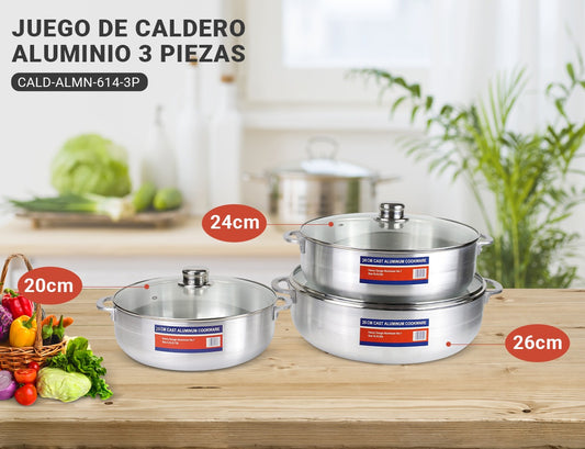 Juego de Caldero Aluminio 3 Piezas Pequeño