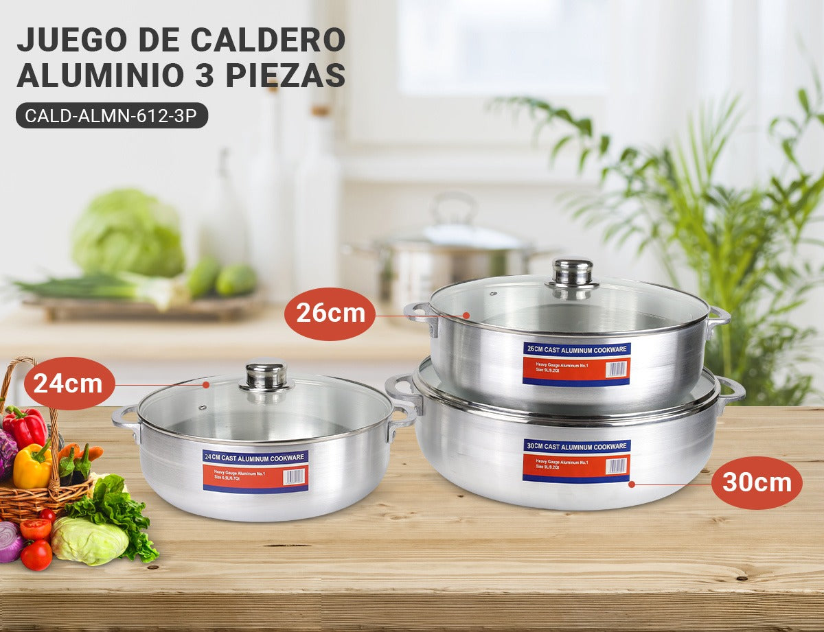 Juego de Caldero Aluminio 3 Piezas Pequeño